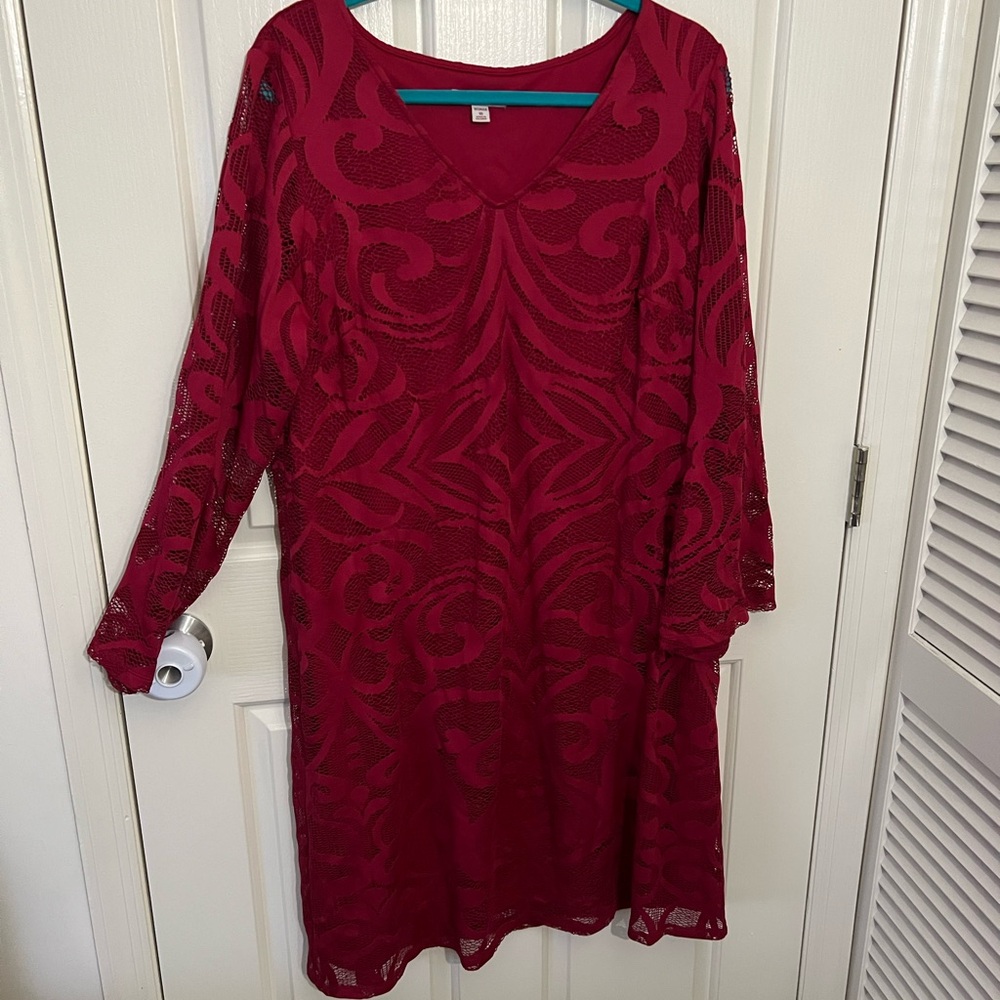 NWT Dress Barn Burgundy Lace Long Sleeve Dress